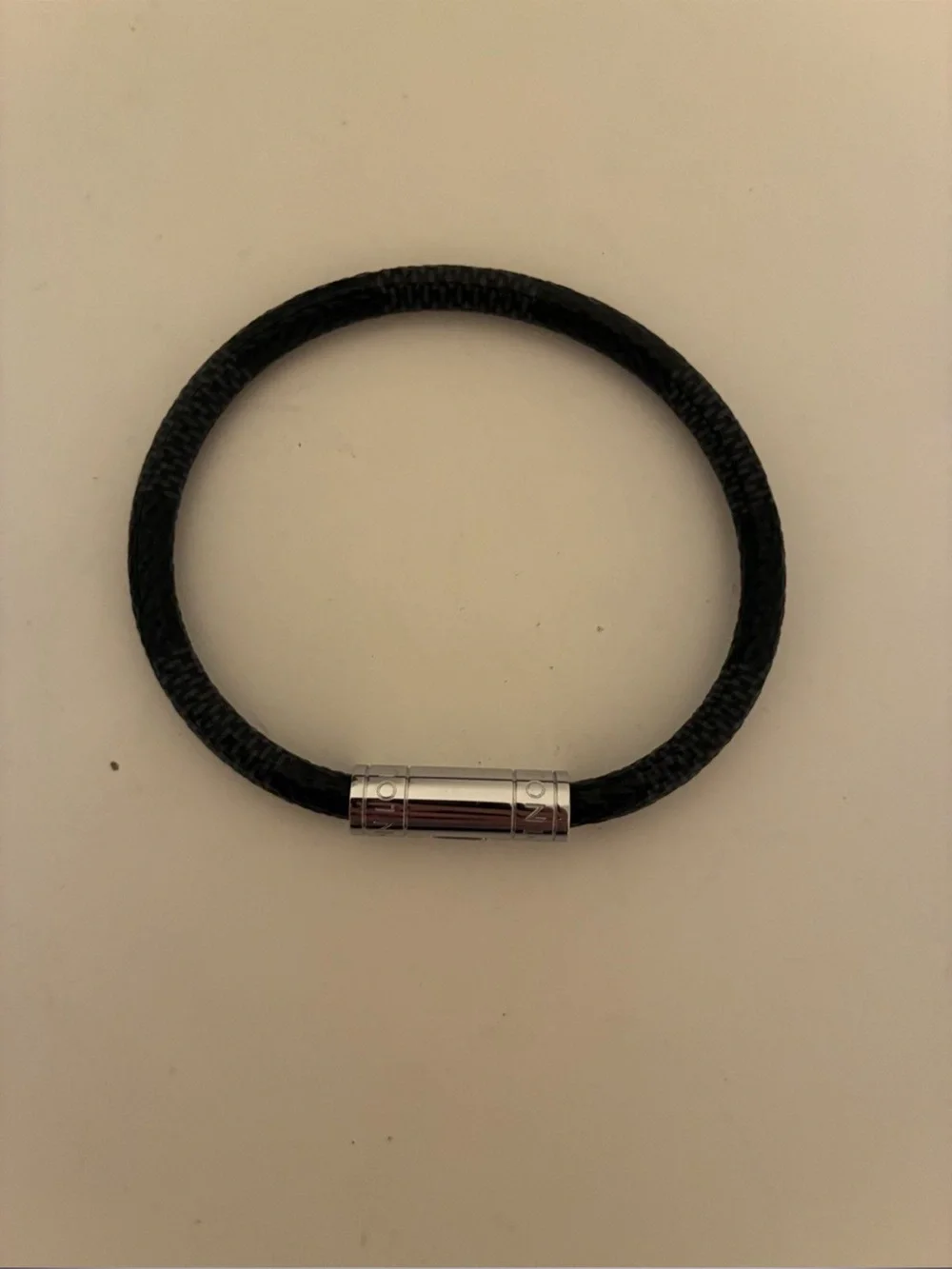 Louis Vuitton Black Braided Leather Bracelet with Silver-Tone Clasp